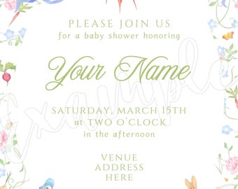 Peter Rabbit Baby Shower Invitation Bundle • Digital Invite + Welcome Sign + Books for Baby + Diaper Raffle • 3-Day Turnaround