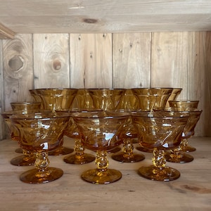 Vintage Fostoria swirl amber glassware