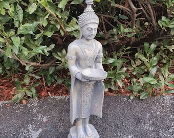 Gartenfigur große kniende Buddha Figur Tempelwächter 110 cm Silber 