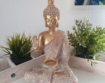 Sitting Buddha figure as a tealight holder gold 38 cm