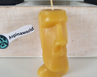 Bijenwas kaars in de vorm van een Paaseilandhoofd, 7 cm – Kaars gemaakt van 100% bijenwas