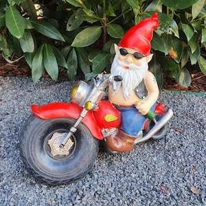 Rocker dwarf figure on motorcycle 27 cm