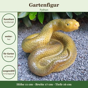 Figurine de jardin Python de 17 cm, enroulé à plat et au repos — résistante aux intempéries, pour la maison et le jardin, en résine synthétique