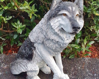 Garden figure sitting wolf figure 70 cm