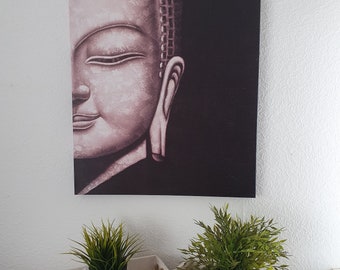 Canvas picture with half Buddha face grey 60 cm