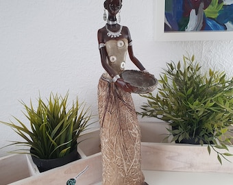 Dekofigur Afrikanische Frau mit Schale in der Hand 40 cm