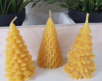 Beeswax Christmas tree candles, set of 3, 9 cm – candles made from 100% beeswax
