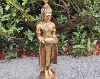 Garden figure temple guardian Buddha figure with bowl 76 cm, figure for the garden