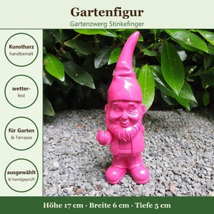 Gartenzwerg Figur Stinkefinger 17 cm Rosa — frecher Zwerg mit Mittelfinger, wetterfeste Gartenfigur, Kunstharz, lustiges Geschenk