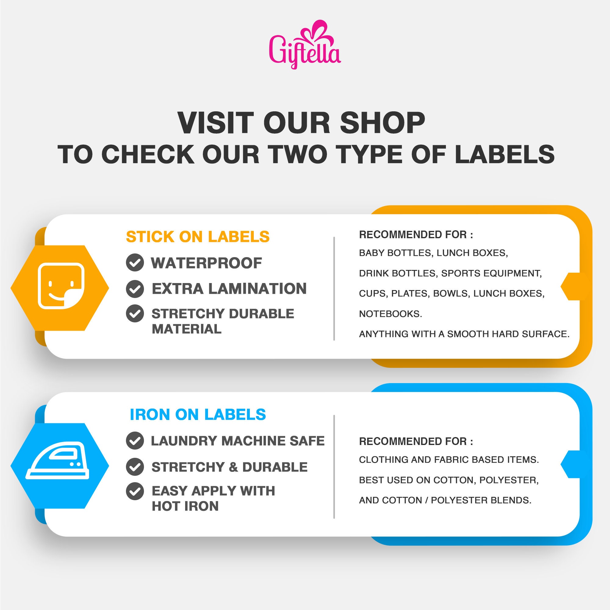 64 Cute Name Labels for Kids - School Day care - Shoe Labels -Waterproof Dishwasher Safe Stickers - (Stick On) (Mix DESIGNS)