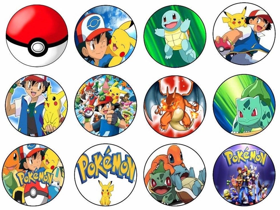 12 X Pokemon 1 Edible Cupcake Topper 4cm Wafer Paper Birthday
