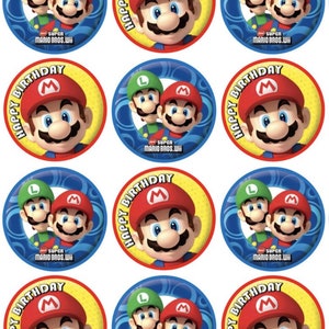 12 x Super Mario Brother Edible Cupcake Topper 4cm Wafer Paper Birthday Decoration