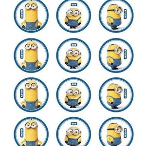 12 x Minions Edible Cupcake Topper 4cm Wafer Paper Birthday Decoration