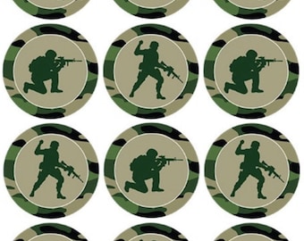Army Soldiers Edible Cupcake Topper 4cm Wafer Paper Birthday Decoration