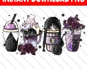 Hand Drawn Wednesday PNG, Wednesday Addams Coffee Latte PNG, Wednesday Can Glass Wrap, 16oz Libbey Can Glass, Coffee Latte Png