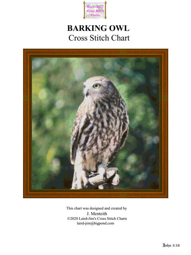 BARKING OWL' - Cross Stitch Chart