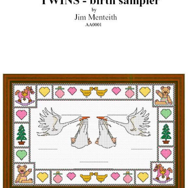 Birth Sampler - TWIN - trees- cross stitch chart