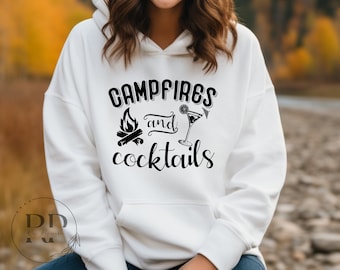 Camping Hoodie, Campfires And Cocktails, Funny Drinking, Lover Camping Gift, Camper Gift, Camp lover, natural lover, camp Hoodie