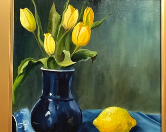 Tulip and Lemon Still Life - Canvas on Oil