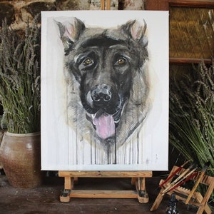 Personalized canvas: Portrait of pets or fetish animal - Indian ink & watercolor
