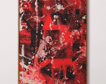 Red White Black Abstract Painting: Geometric Acrylic Art (Digital Download)