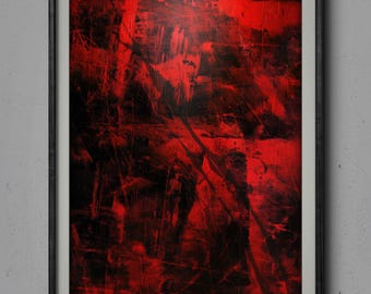 Abstract Nature Painting: Red & Black Acrylic Art (Digital Download)