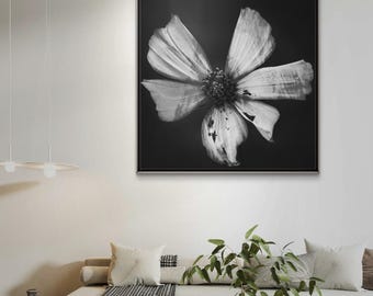 Black and White Flower Photograph - Nature Wall Art, Textured Petals. Digital download, Printable art.