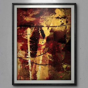 Abstract Desert Landscape Art Print: Gold, Red, Black (Digital Download)