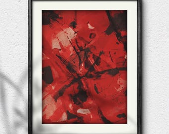 Red and Black Abstract Watercolor Painting: Nature Inspired Art (Digital Download)