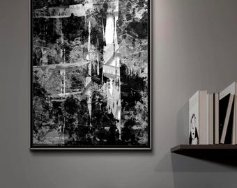 Black and white abstract painting with heavy acrylic textures. Digital Instant Download, Printable Art
