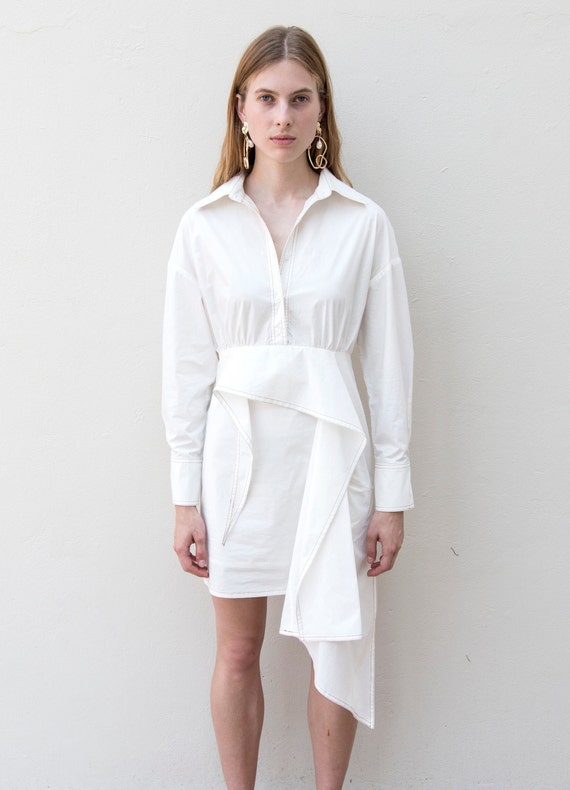 asymmetrical shirt dress women Striped Poplin Asymmetrical Shirt Dress