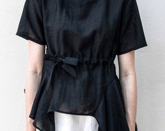 DAY ONE Linen Top-black