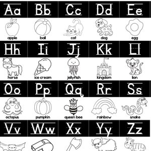 Tarjetas de pared del alfabeto monocromático forrado primario, tarjetas ABC monocromáticas forradas, decoración ABC, formación de letras