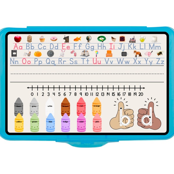 Pencil Box Name Tags, Alphabet, Color Names, Number Line, Vowels, Consonants