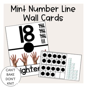 Mint Number Line, Math Way Counting, Tallies, Ten Frames, Number Wall Cards 0-20