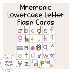 Tarjetas didácticas del alfabeto en minúsculas mnemotécnicas