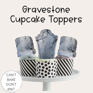 Dekoracje na babeczki w kształcie nagrobka: Halloweenowe dekoracje na tort (do pobrania w wersji cyfrowej)