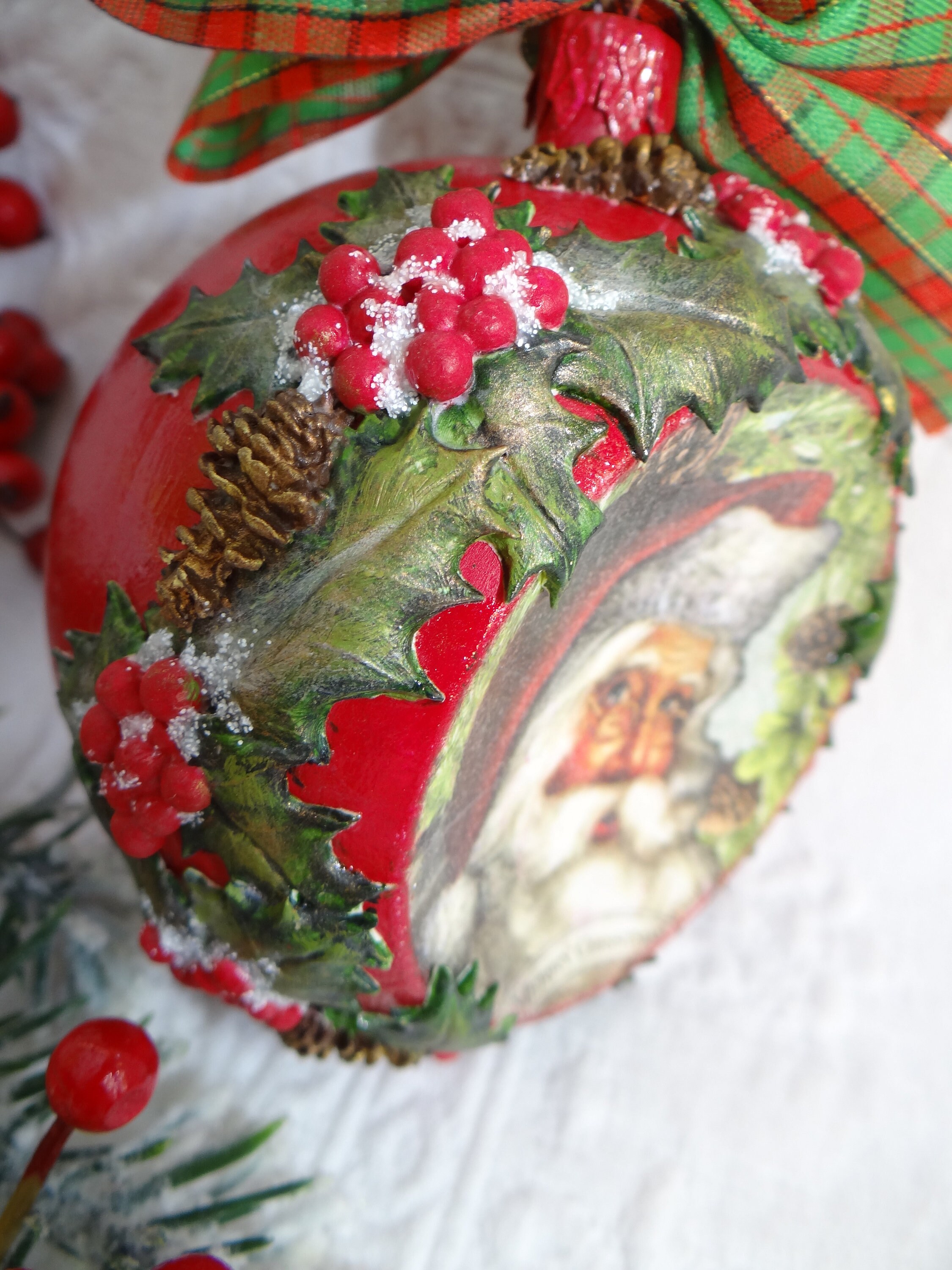 Decoupage Christmas Bauble Santa Claus 2 Piece Set Tartan - Etsy