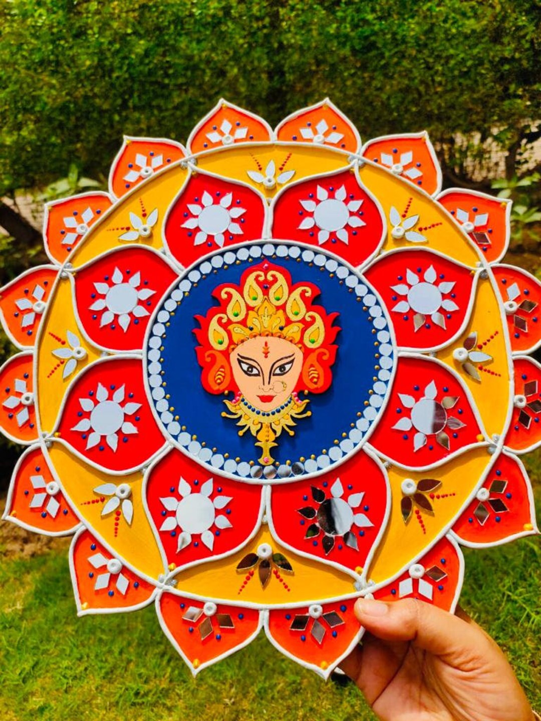Goddess MAA Durga Lippan Wall Art on Leaf Shaped Mdf Board Etsy Canada