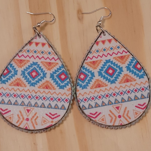 Aztec Pattern Faux Leather Earrings, Symmetrical Earrings, Mother's Day Jewelry,  Present for Special Person/Handmade Earrings