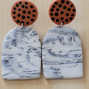 Black White Gray Arched Polymer Clay Earrings, Boho Earrings,  Handmade Jewelry, Drop Earrings, Boho Earrings, Gift Idea for Special Person