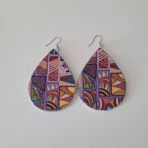 African Abstract Faux Leather Earrings/Ethnic Print Earrings/Great Women Gift/Handmade Jewelry