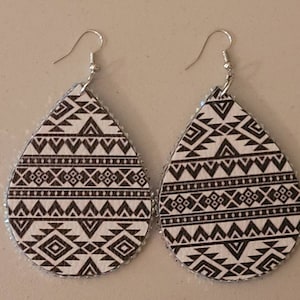 Black White Earrings, Handmade Earrings for Women, African Jewelry for Special Person, Faux Leather African Earrings, African Gift for Her