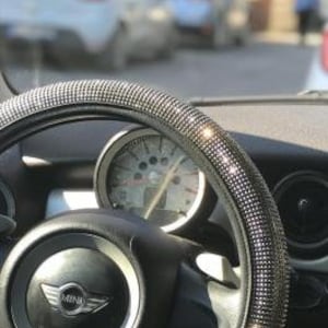 Cyristal Stone カー ブリング / ステアリング ホイール カバー 女性 女の子用 クリスタル ダイヤモンド レザー カー SUV ホイール プロテクター 15 インチ (ダーク グレー)
