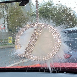 Adorno para coche con piedra de cristal, diseño personalizado, colgante de piedra preciosa para espejo retrovisor, letra D emplumada