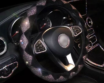 Cyristal Stone Shiny Bling / Steering Wheel Cover for Women Girls, Crystal Diamond Leather Car for 35/40 cm