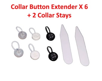 Collar Button Extender 6 Pack with 2 Collar Stays – No sewing – Tight Collar Expansion - Easy to Use