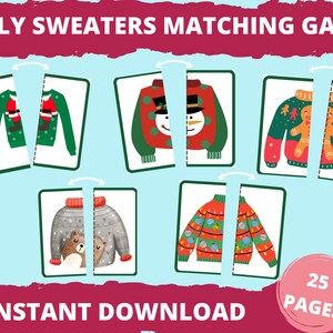 Ugly Sweaters Matching Games, Christmas Matching Game, Christmas Games, Toddler Matching Activity, Learning Binder, Busy Book printable