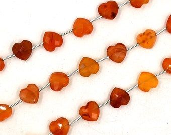 Faceted Carnelian Heart Briolette Beads, 10mm Carved Gemstone