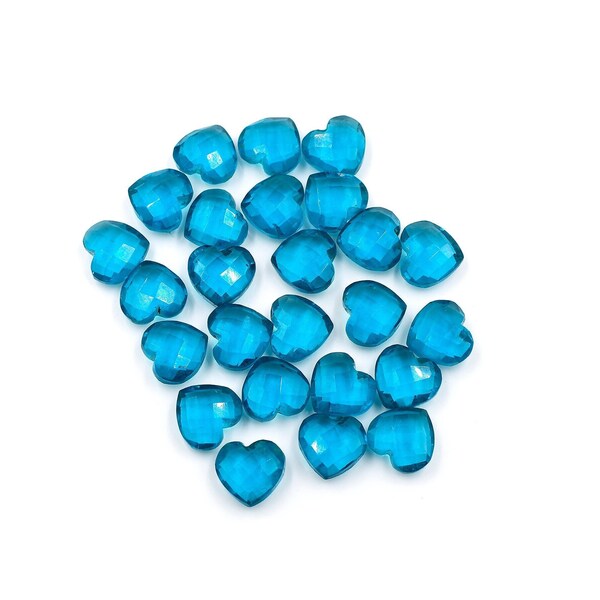 London Blue Topaz Gemstone 8 mm Heart Briolette Beads Synthetic Topaz Fceted Heart Beads Making Hand Carved Heart Shape Beads Finding Supply